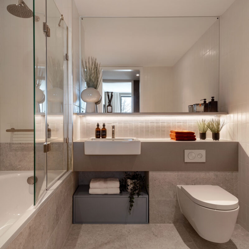 a bathroom in the Delamarre, Brent Cross town (Brent Cross Town)