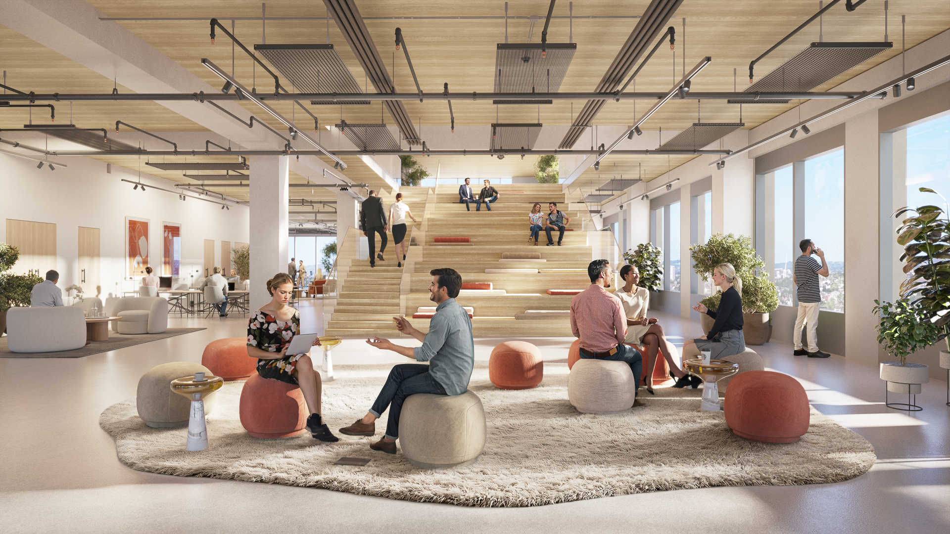 CGI interpretation of professionals chatting in the foyer at 3 Copper Square, Brent Cross Town. (Brent Cross Town)