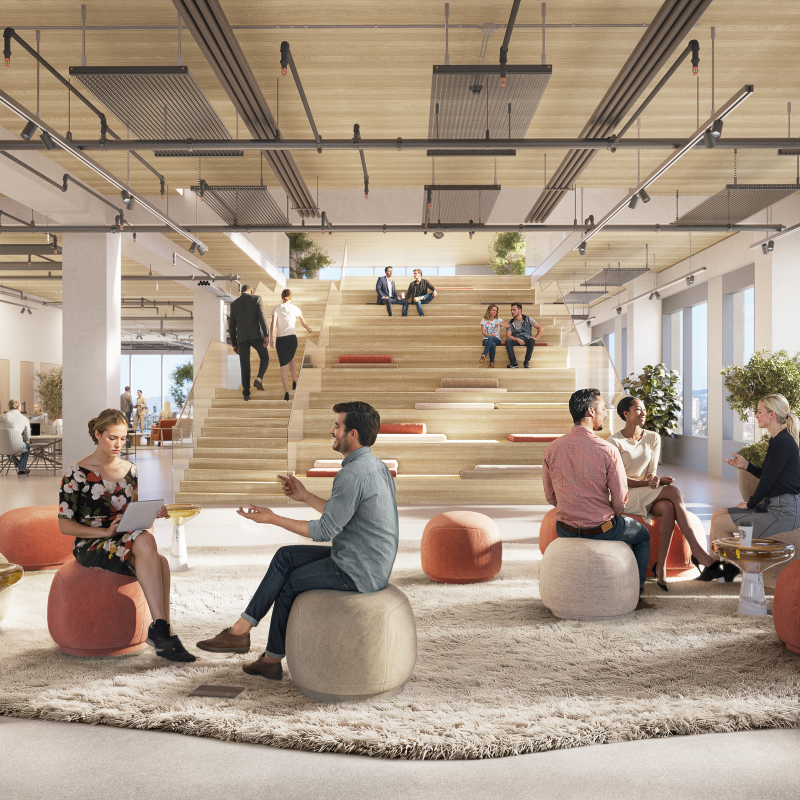 CGI interpretation of professionals chatting in the foyer at 3 Copper Square, Brent Cross Town. (Brent Cross Town)