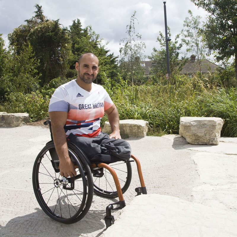 Paralympian Ali Jawad in Claremont Park, Brent Cross Town