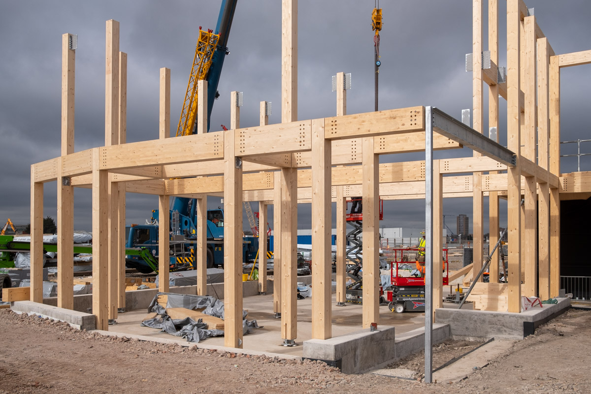 Wooden building frame (Brent Cross Town)