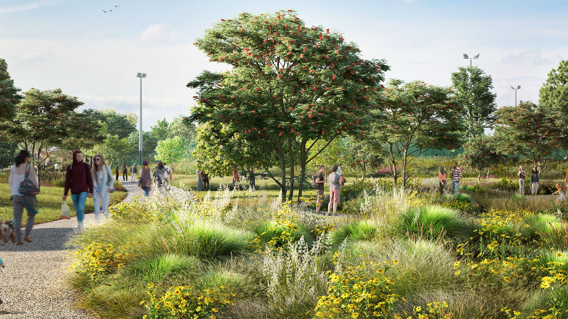 CGI View of clitterhouse playing fields (Brent Cross Town)
