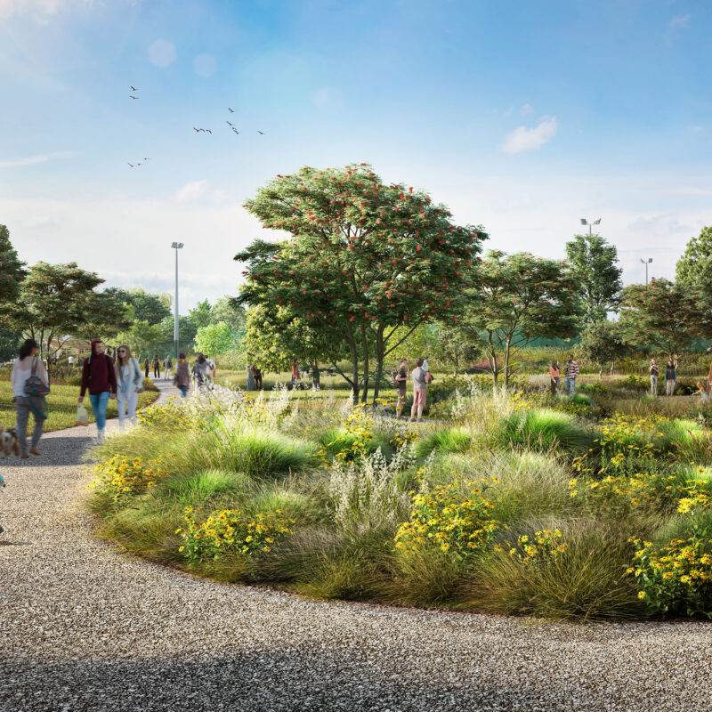 CGI View of clitterhouse playing fields (Brent Cross Town)