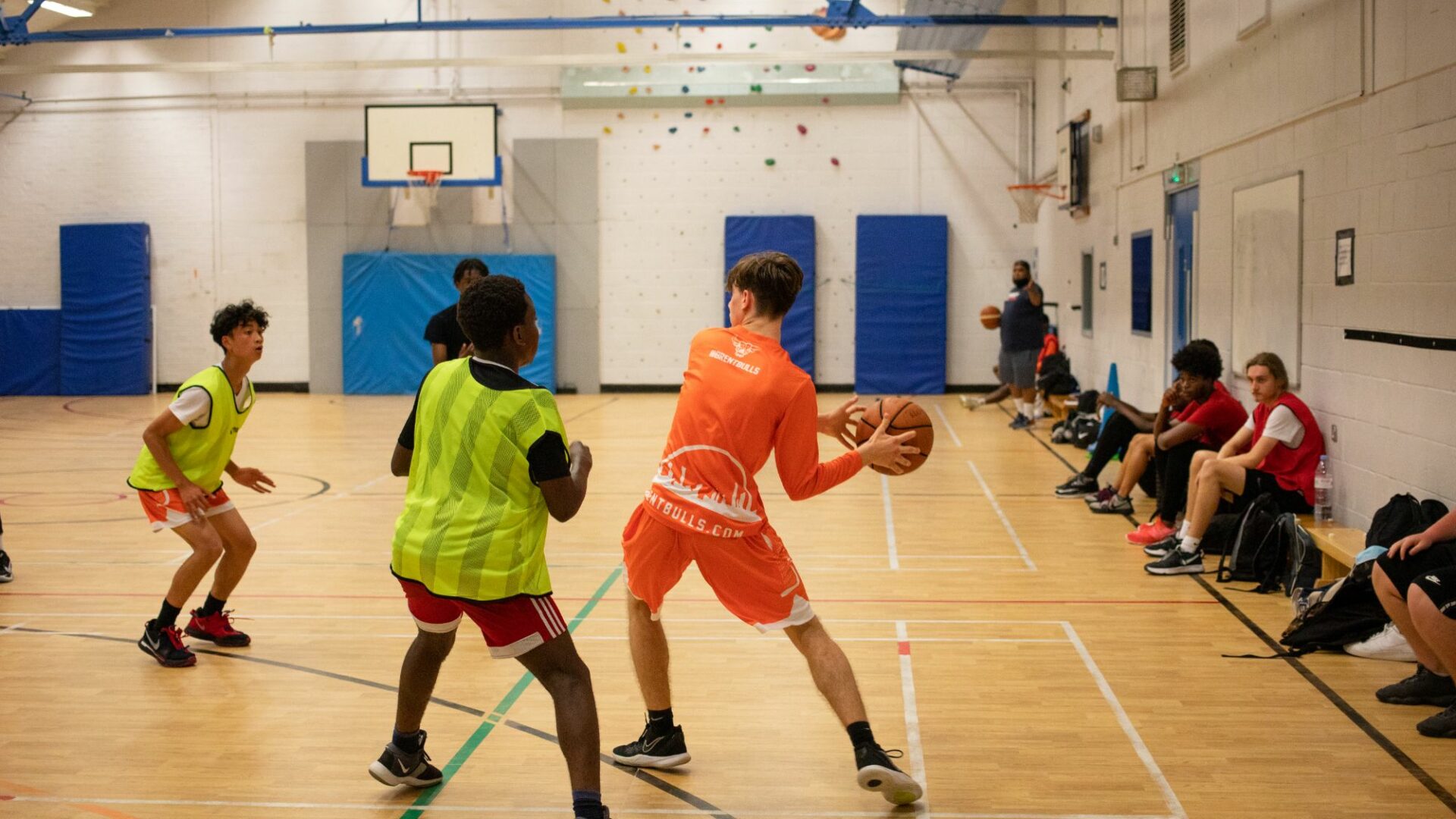 Brent Bulls basketball game in progress in North West London (Brent Cross Town)