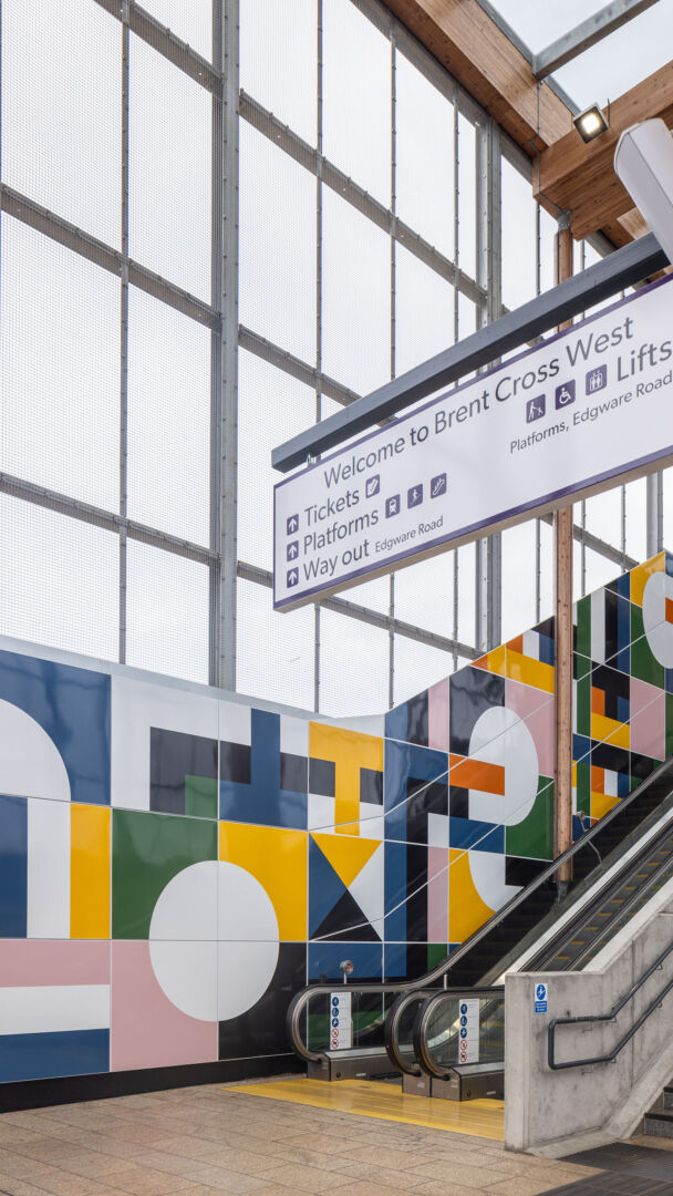 Giles Round's artwork 'Time Passes & Still I Think of You' at Brent Cross West station (Brent Cross Town)