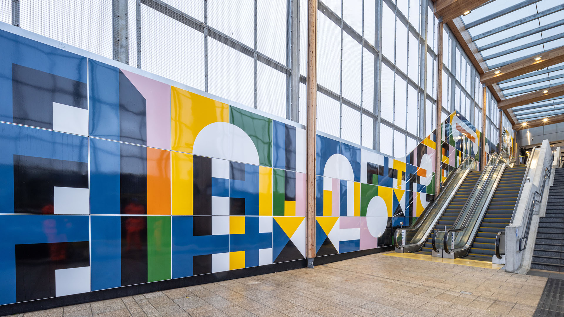 Giles Round's artwork 'Time Passes & Still I Think of You' at Brent Cross West station (Brent Cross Town)