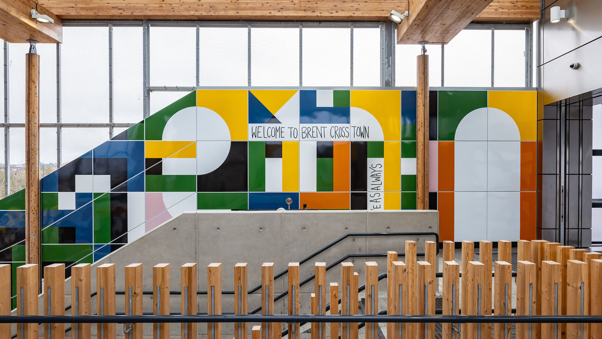 Giles Round's artwork 'Time Passes & Still I Think of You' at Brent Cross West station (Brent Cross Town)