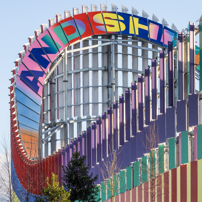 Photo of Lakwena x IF_DO's colourful energy centre artwork in Brent Cross Town in North London. (Brent Cross Town)