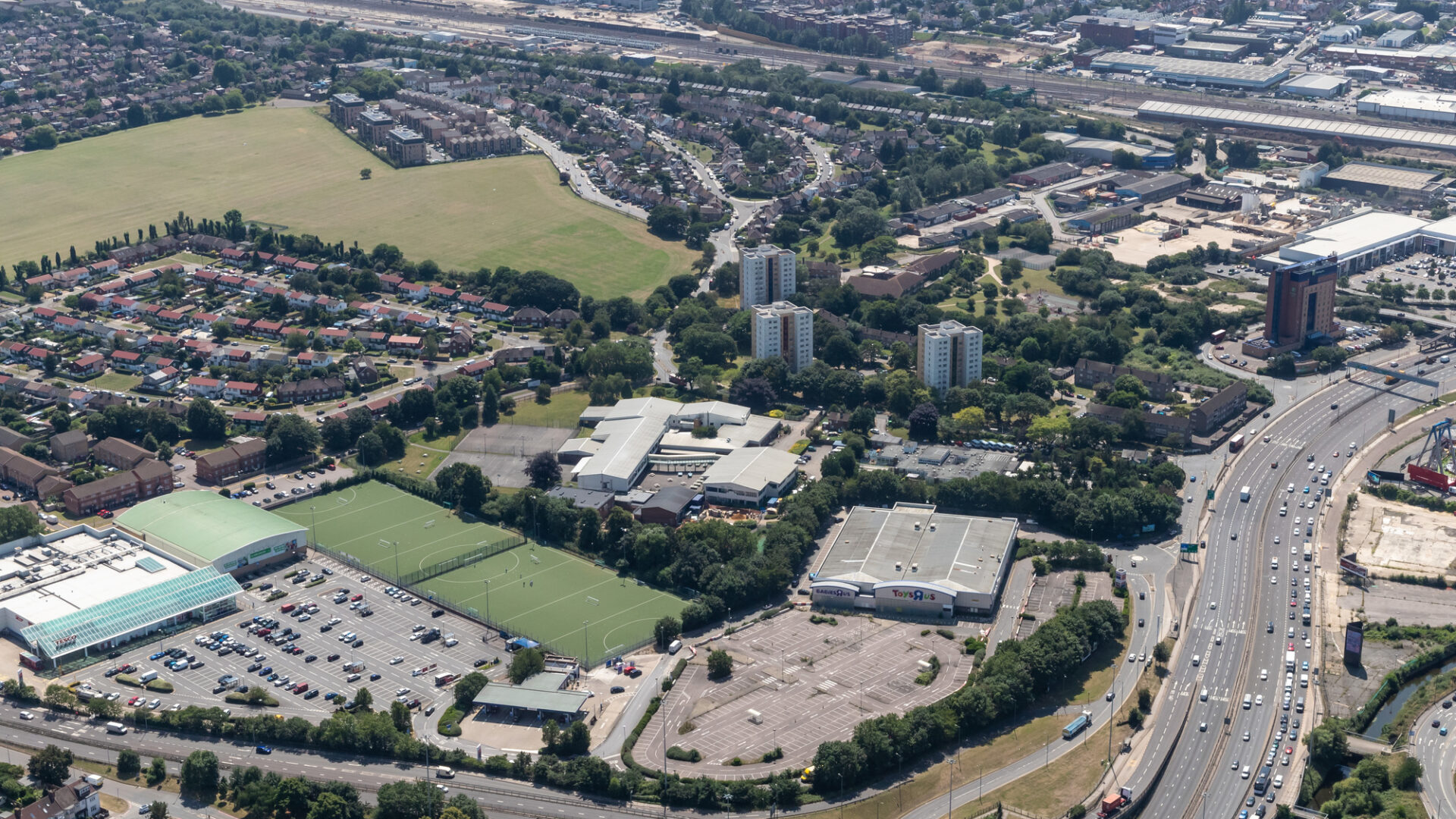 Aerial photo of the Brent Cross Town development site - Toys R Us site (Brent Cross Town)