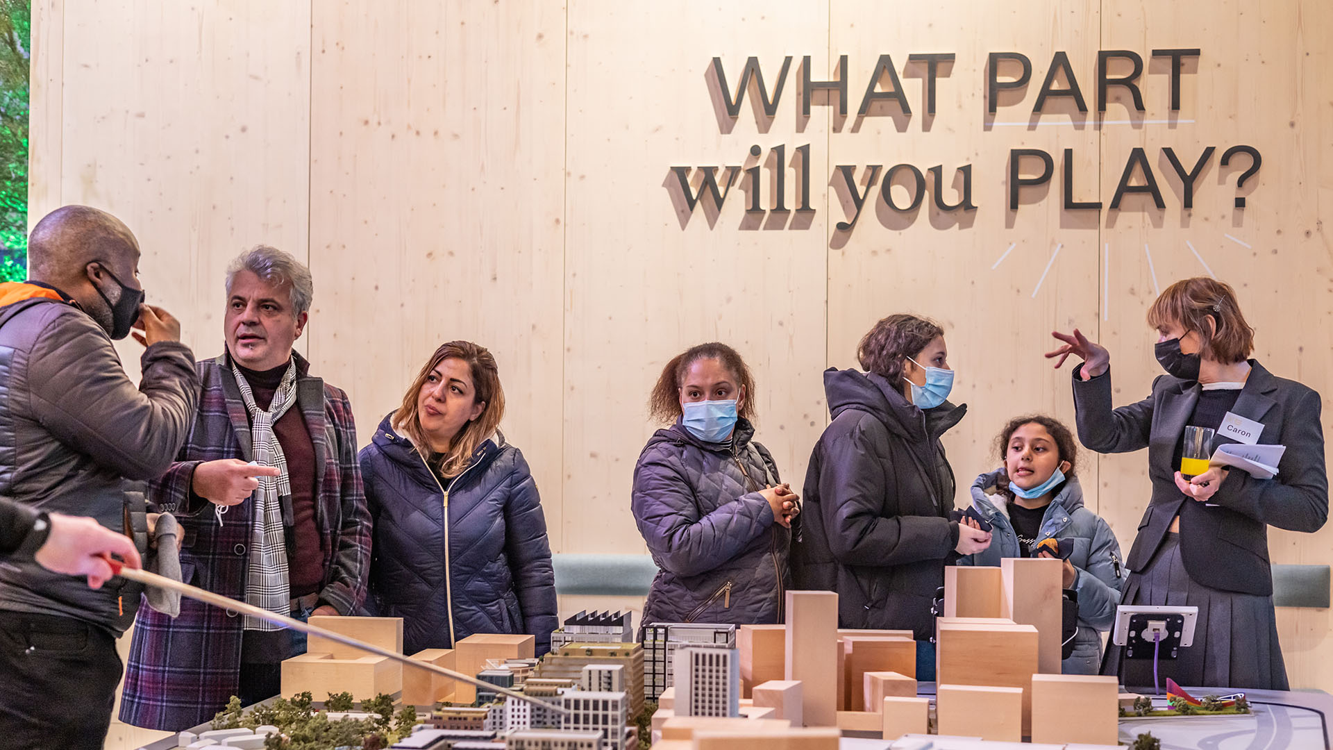 People looking at models of Brent Cross town at the Visitor Pavilion (Brent Cross Town)