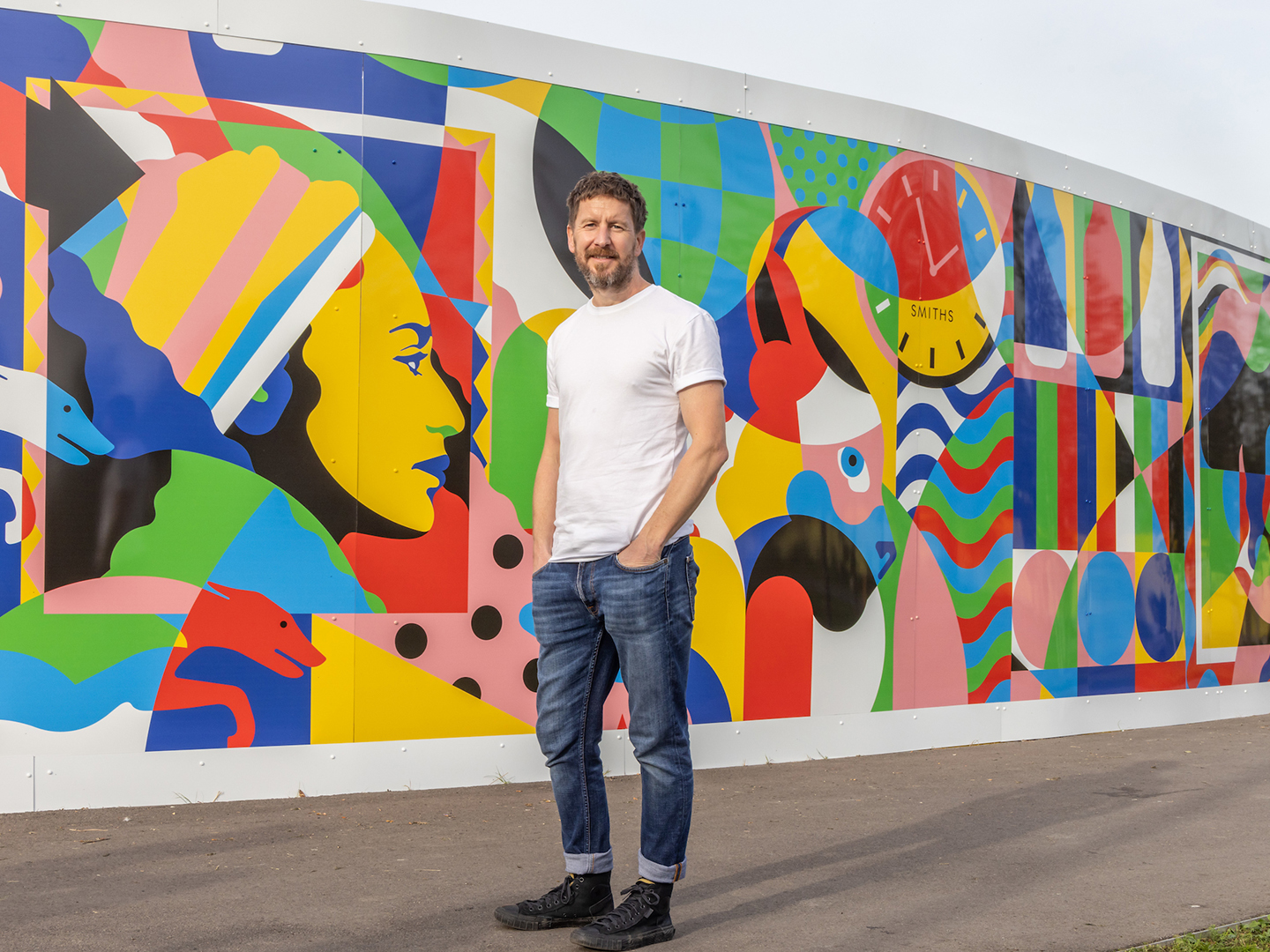 Steven Wilson with his artwork, Yesterday, Tomorrow in Brent Cross Town (Brent Cross Town)