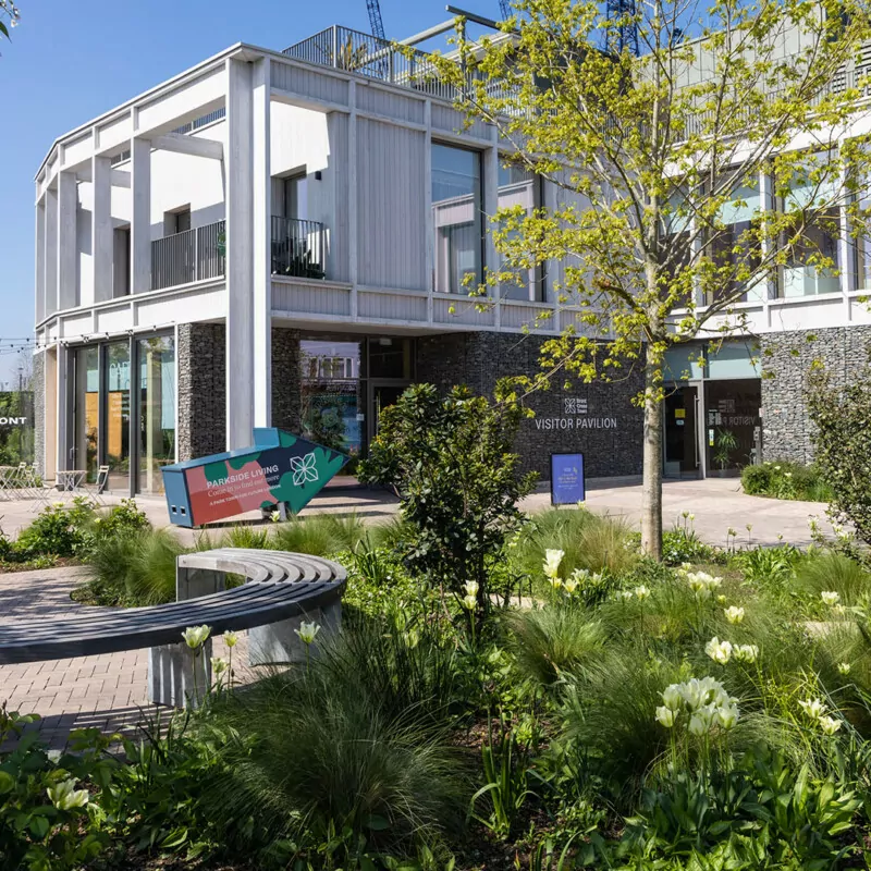 Photo of the Brent Cross Town Visitor Pavilion in spring. (Brent Cross Town)
