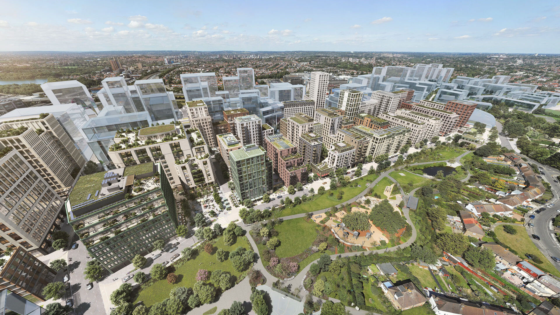 Arial view of Brent Cross Town with proposed new buildings (Brent Cross Town)