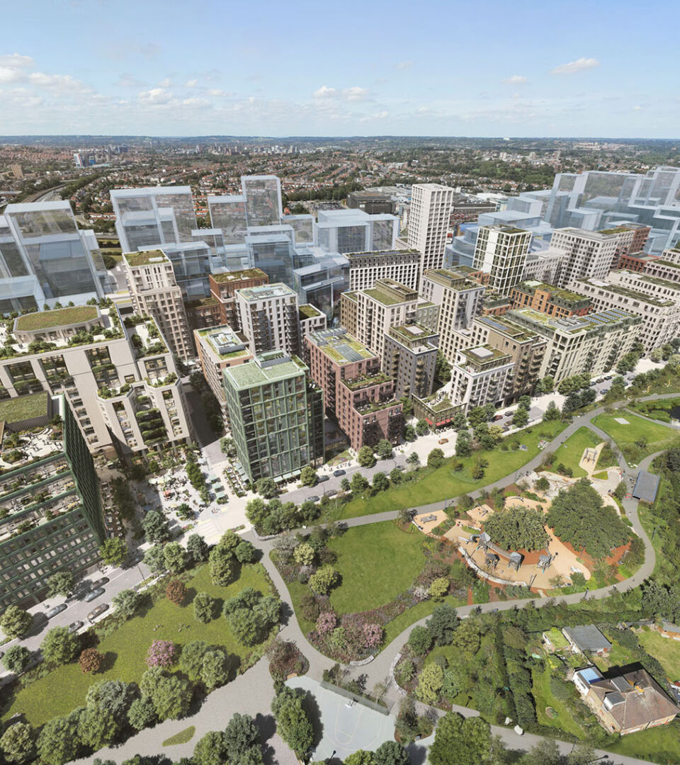 Arial view of Brent Cross Town with proposed new buildings (Brent Cross Town)
