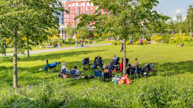 People enjoying Claremont Park (Brent Cross Town)