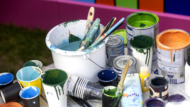 Photo of pots of colourful paints. (Brent Cross Town)