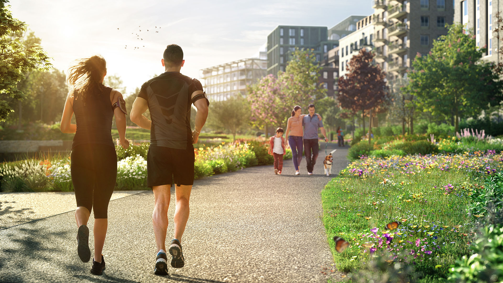 Joggers and dog walkers enjoy Claremont Park (Brent Cross Town)