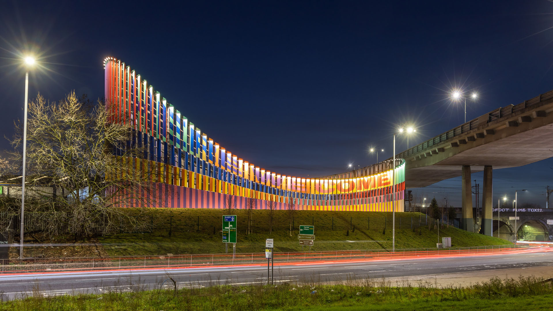Photo of the colourful artwork on the electric energy centre proposed for Brent Cross Town. (Brent Cross Town)