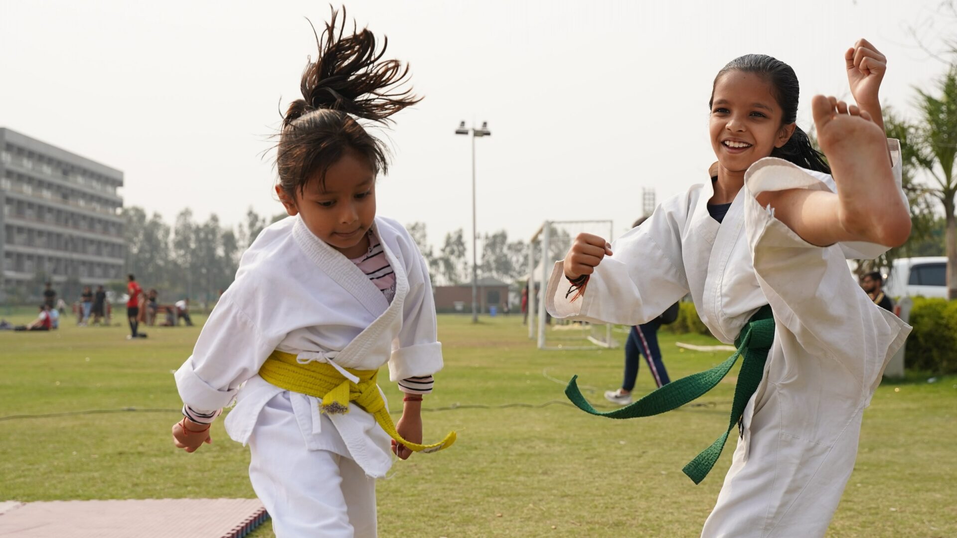 Two young girls practising karate (Brent Cross Town)