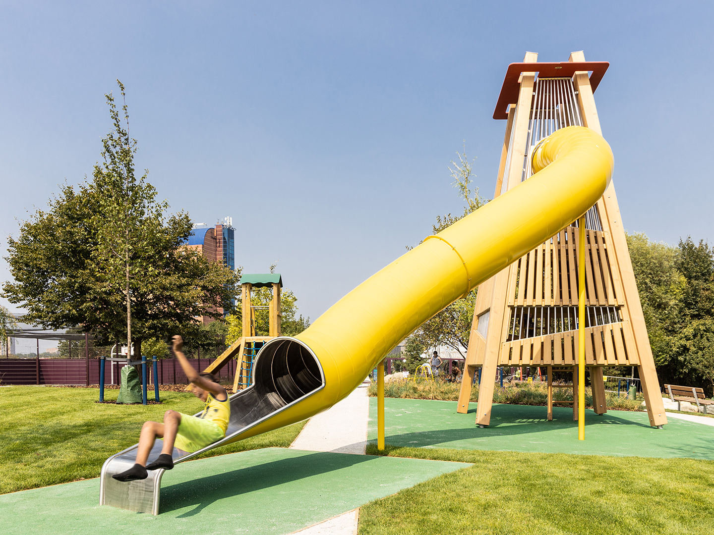 Kids enjoying the slide in Exploraory Park, Brent Cross Town (Brent Cross Town)