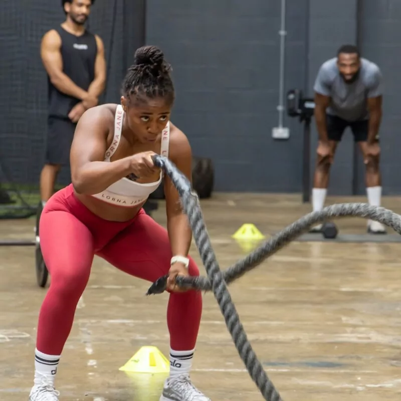 Photo of a woman using the ropes during The Play-Offs at Brent Cross Town.